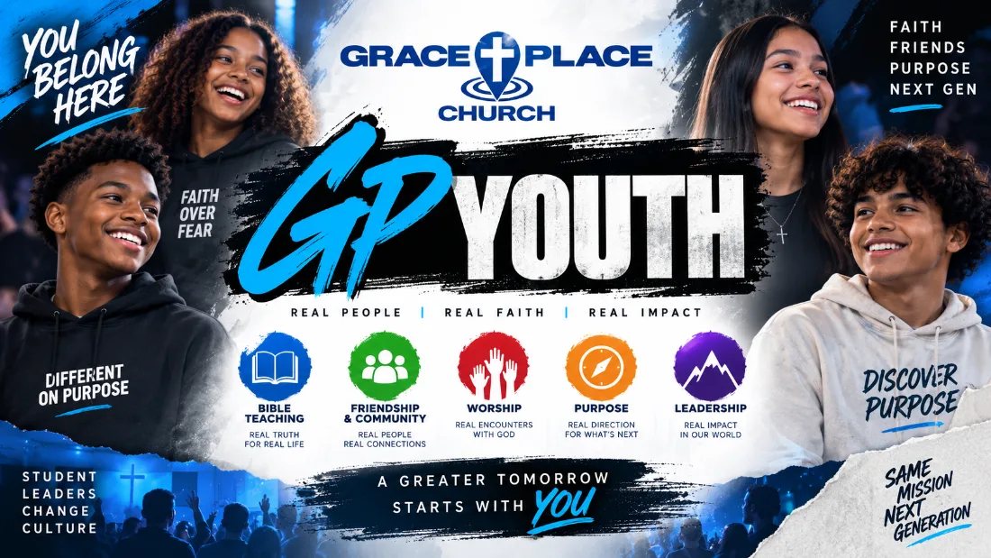 GP Youth: Real people, real faith, real impact. Bible teaching, friendship and community, worship, purpose, leadership.